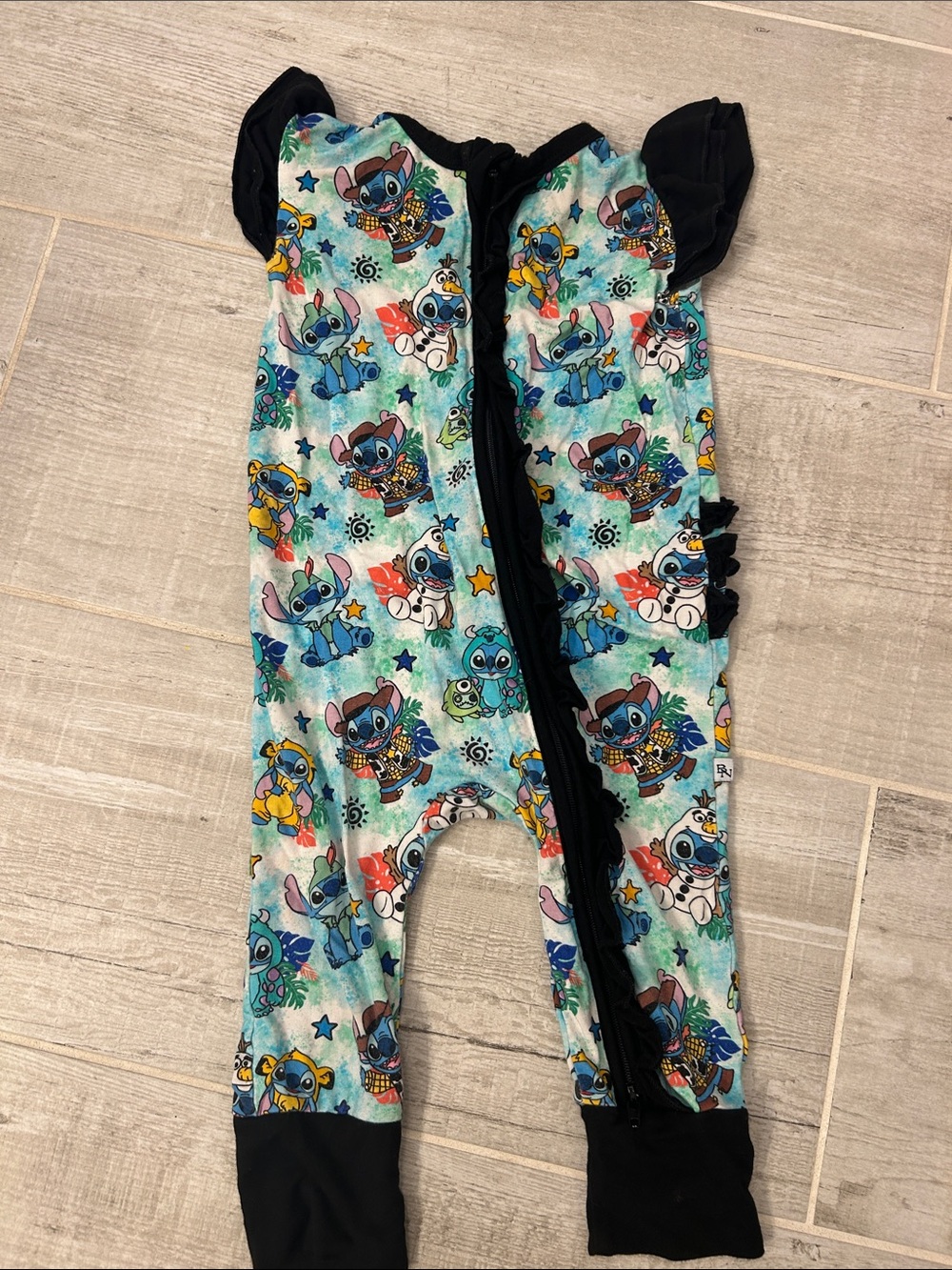 Bamboo Kids Blue Cartoon-Print One-Piece Bodysuit with Black Trim